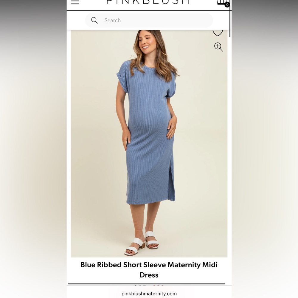 Pinkblush Blue Ribbed Maternity Midi Dress